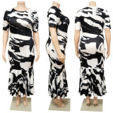 EVE Plus Size Short Sleeve Ruffles Long Dress NNWF-7459