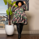 EVE Plus Size Print Ruffles Loose Shirt Dress NNWF-7760