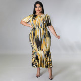 EVE Plus Size Short Sleeve Ruffles Long Dress NNWF-7459