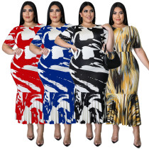 EVE Plus Size Short Sleeve Ruffles Long Dress NNWF-7459
