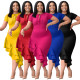 EVE Plus Size Solid Color Tie Up Long Dress NNWF-6054