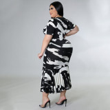 EVE Plus Size Short Sleeve Ruffles Long Dress NNWF-7459