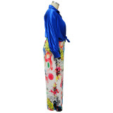 EVE Plus Size Print Long Sleeve Shirt+Wide Leg Pants 2 Piece Set NNWF-7651