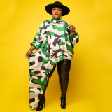 EVE Plus Size Print Irregular Long Sleeve Long Dress NNWF-7084