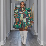 EVE Plus Size Print Ruffles Loose Shirt Dress NNWF-7760