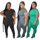 EVE Plus Size Short Sleeve Solid Color Two Piece Pants Set OSIF-20735