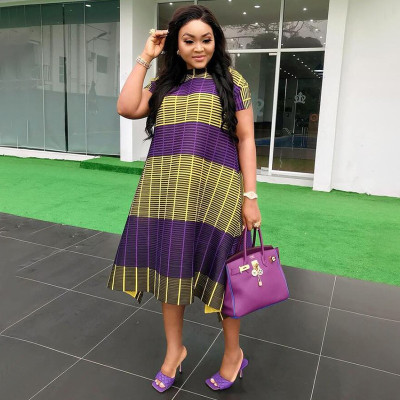 EVE Plus Size Stripe Color Block Loose Midi Dress NNWF-7041