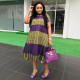 EVE Plus Size Stripe Color Block Loose Midi Dress NNWF-7041