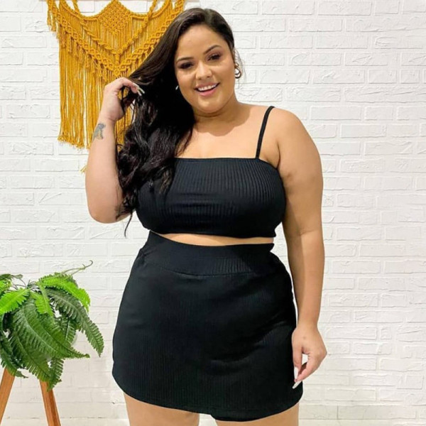 EVE Plus Size Solid Color Sling Vest Culottes Suit NNWF-7199