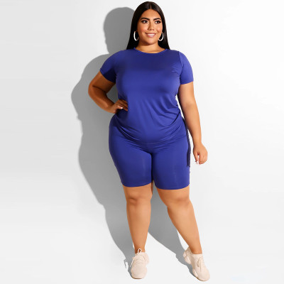 EVE Plus Size Short Sleeve Shorts Two Piece Set OSIF-20705