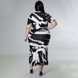 EVE Plus Size Short Sleeve Ruffles Long Dress NNWF-7459