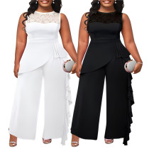 EVE Plus Size Lace Patchwork Loose Jumpsuit NNWF-3047