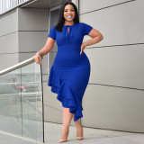 EVE Plus Size Solid Color Tie Up Long Dress NNWF-6054