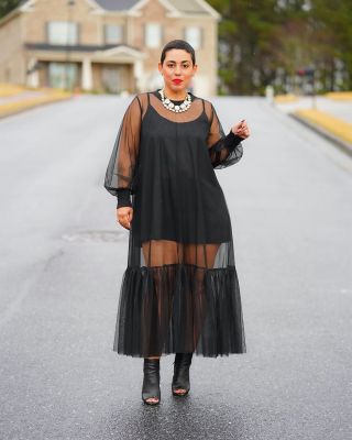 EVE Solid Color Sling Dress+Mesh Dress 2 Piece Set OLYF-6090