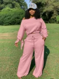 EVE Plus Size Solid Color O Neck Two Piece Pants Set OLYF-6021