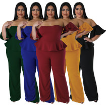 EVE Plus Size Off Shoulder Short Sleeve Wide Leg Jumpsuit NNWF-7797