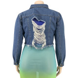 EVE Plus Size Holes Washed Denim Short Coats OSIF-19465