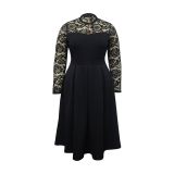 EVE Plus Size Lace Patchwork Long Sleeve Long Dress NNWF-P3040