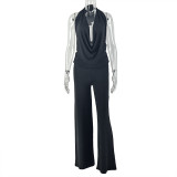 EVE Solid Color Sleeveless Backless Ruched Two Piece Skirts Set GJYO-919156