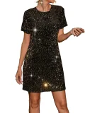 EVE Solid Color Sequin Short Sleeve Mini Dress GOSD-10244