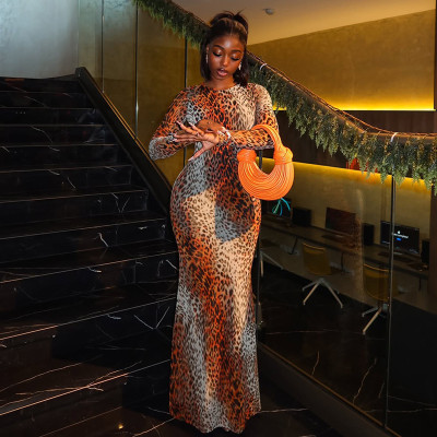 EVE Leopard Print Long Sleeve Maxi Dress GJYO-303896