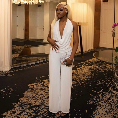 EVE Solid Color Sleeveless Backless Ruched Two Piece Skirts Set GJYO-919156