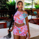 EVE Print Slash Neck Drawstring Two Piece Skirt Set GJYO-711853