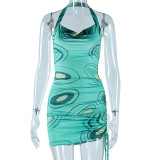 EVE Print Halberneck Drawstring Mini Dress GJYO-756906