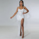 EVE Sexy Hot Drill Sling Split Maxi Dress GOSD-6691
