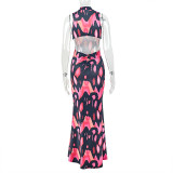 EVE Sleeveless Ruched Print Hollow Out Maxi Dress GJYO-303899