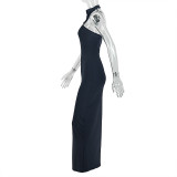 EVE Solid Color Halterneck Backless Maxi Dress GJYO-303861
