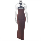 EVE Solid Color Halterneck Backless Maxi Dress GJYO-303861