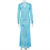 EVE V Neck Long Sleeve Print Maxi Dress GJYO-303827