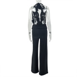 EVE Solid Color Sleeveless Backless Ruched Two Piece Skirts Set GJYO-919156