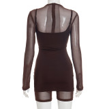 EVE Mesh Patchwork Long Sleeve Romper+Sling Dress 2 Piece Set GSZM-C25ST267