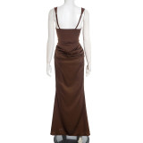 EVE Solid Color Sling Square Neck Maxi Dress GSZM-D25DS511