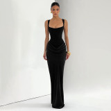EVE Solid Color Sling Square Neck Maxi Dress GSZM-D25DS511