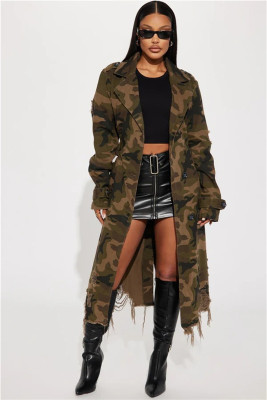 EVE Camouflage Print Holes Long Trench Coat SH-391323