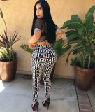 EVE Mesh Print Short Sleeve Two Piece Pants Set HMS-5155
