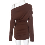 EVE Solid Color Off Shoulder Loose Mini Dress GSZM-H24DS263