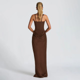 EVE Solid Color Sling Square Neck Maxi Dress GSZM-D25DS511