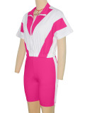 EVE Contrast Color Zipper Tops+Shorts Sport Two Piece Set SH-391401