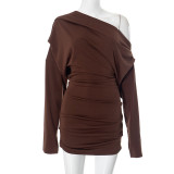 EVE Solid Color Off Shoulder Loose Mini Dress GSZM-H24DS263