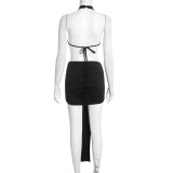 EVE Sleeveless Patchwork Backless Tie Up Mini Dress GSZM-C25DS444