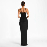 EVE Solid Color Sling Square Neck Maxi Dress GSZM-D25DS511