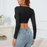 EVE V Neck Long Sleeve Crop Top YMYF-9318