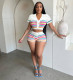 EVE Stripe Knits Two Piece Shorts Set QXTF-83028