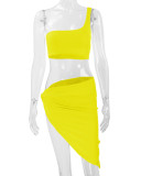 EVE Single Shoulder Tank Top Irregular Skirt 2 Piece Set YMYF-0896