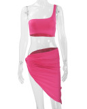 EVE Single Shoulder Tank Top Irregular Skirt 2 Piece Set YMYF-0896