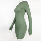 EVE Fitted Ribbed Zipper Long-Sleeve Mini Dress GZJF-1177